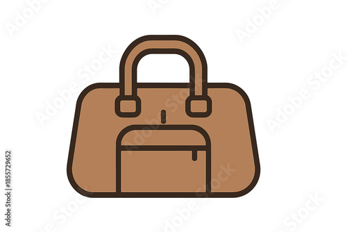 Brown duffel bag icon with shadow