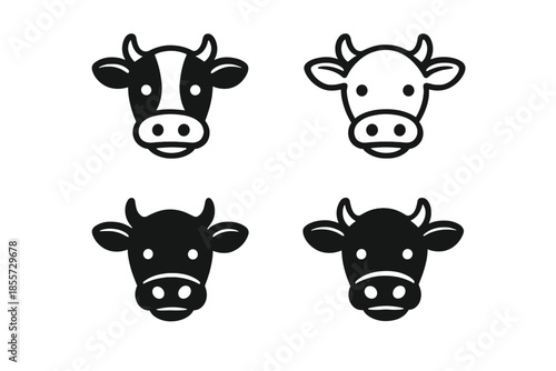 Four stylized cow heads on a dark background