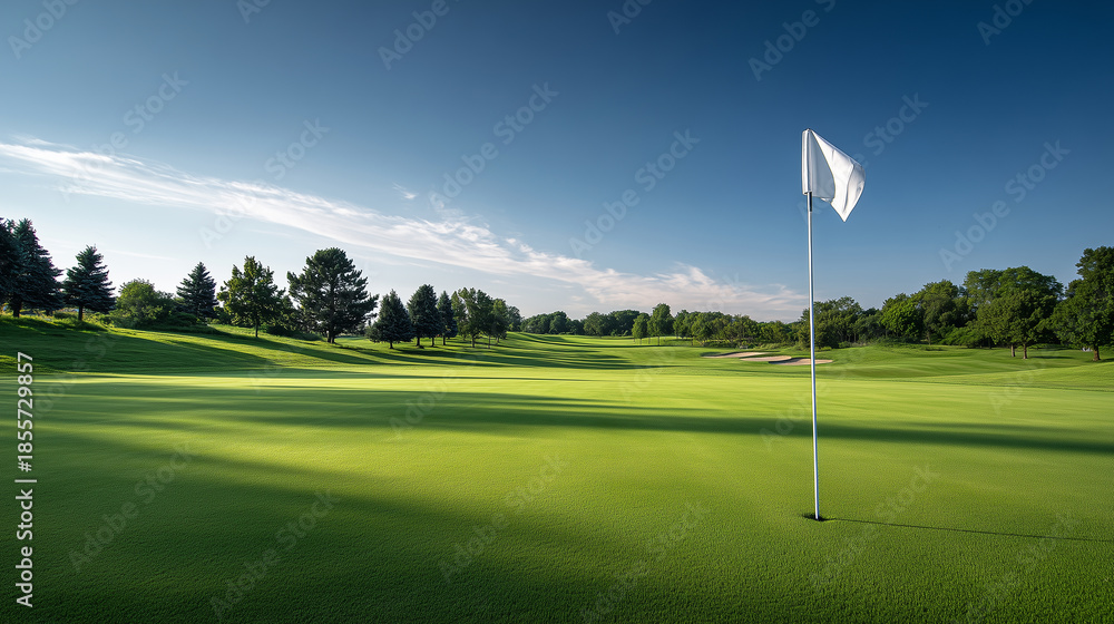 Obraz premium Green golf fairway with hole and flag