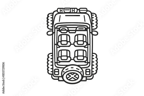 Top-down view of a stylized cartoon off-road vehicle