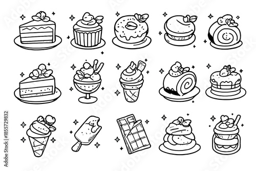 Collection of Hand-Drawn Desserts and Sweets