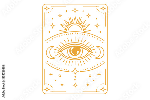 Esoteric Tarot Card Design with Eye and Celestial Symbols