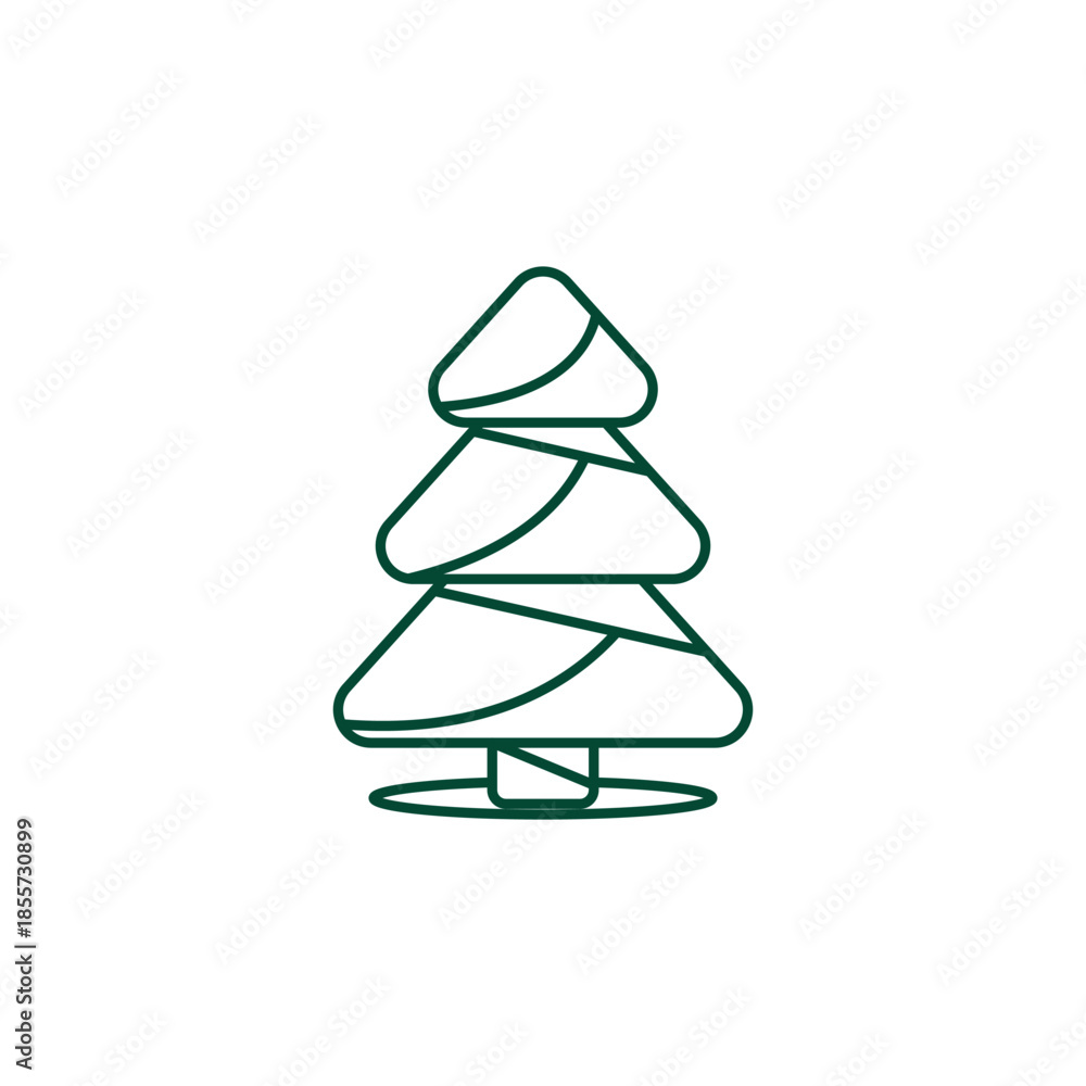 Fototapeta premium Outline Christmas Tree Icon, Editable Stroke Vector Evergreen Illustration 