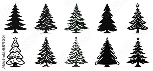 set of christmas tree vector silhouettes xmas trees vector 