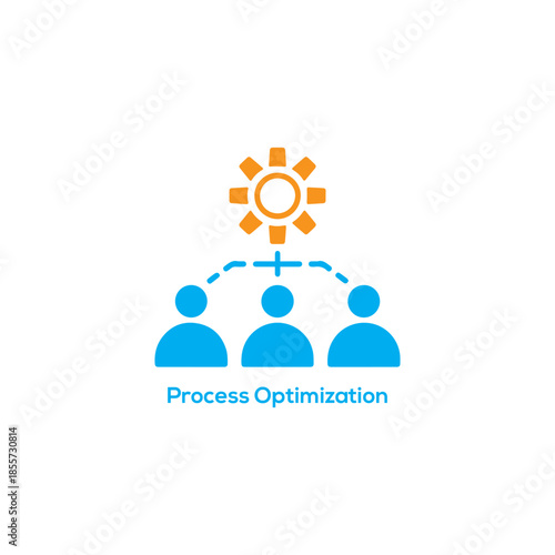 Process Optimization Team Collaboration Icon with People and Sun Gear Symbol for Business Efficiency, Workflow Improvement, Productivity Concept Management