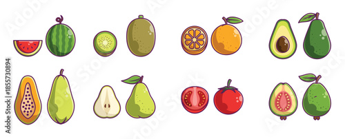 set of fruits cartoon vector illustration design vol 