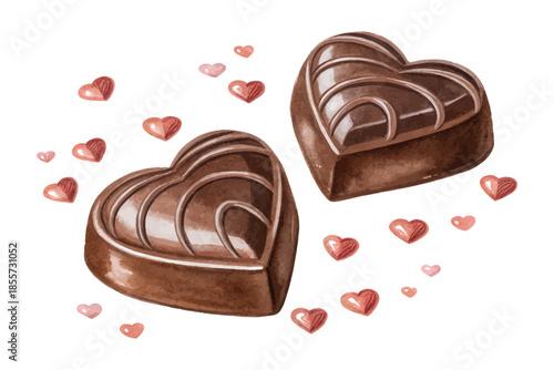 Watercolor Chocolate Truffle Heart Valentine Candy vector illustration isolated on white background