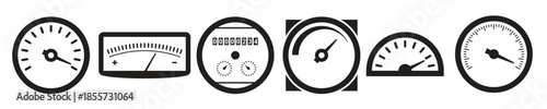 set of isolated black icons on a theme circular meter