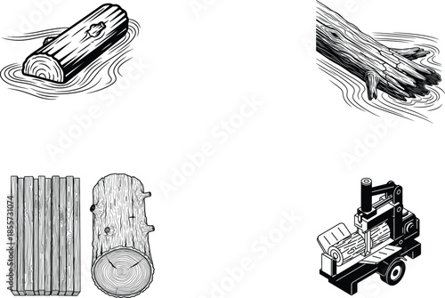 Log transportation and processing stages