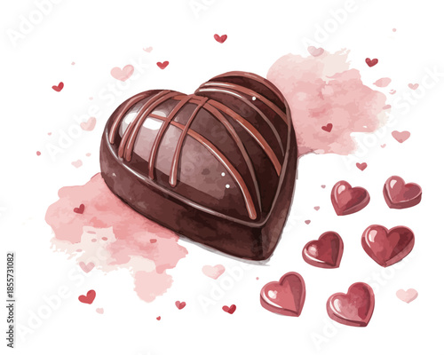 Watercolor Chocolate Truffle Heart – Valentine Candy Isolated on White Background
