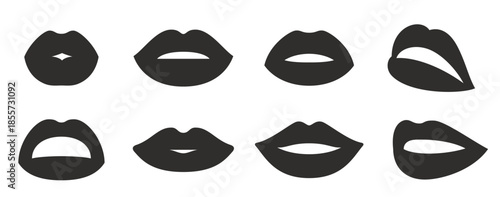 set of isolated black icons on a theme lips