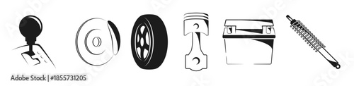  set of isolated icons on a theme car parts black color 