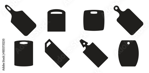 set of isolated icons on a theme cutting board