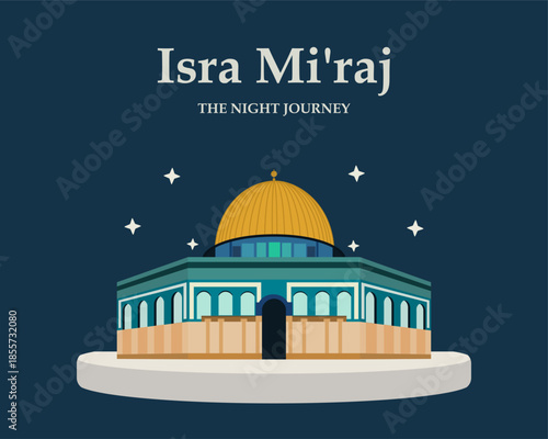 Al-Isra wal Mi'raj Translate: The night journey Prophet Muhammad Vector Illustration For Poster Template and Flyer, Simple Background of Isra Mi'raj Ceremony