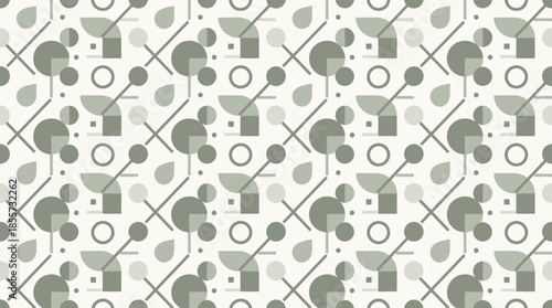 Modern geometric pattern with olive green shapes on white