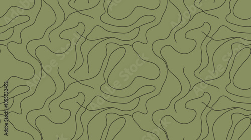 Olive green abstract topographic pattern with wavy lines