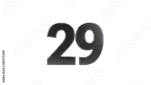 3D Number 29 metallic 3d render on transparent background