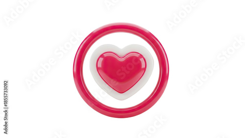 3D Pink and White Heart Icon on transparent background