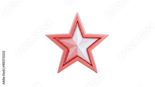 3D Red and white star icon on transparent background