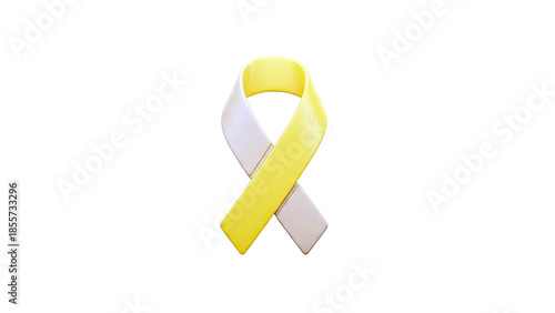3D Yellow and White Awareness Ribbon on transparent background