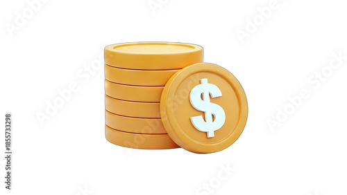 3D Stack of coins with dollar sign on transparent background