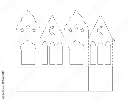 Eid mubarak lantern cutting template vector illustration