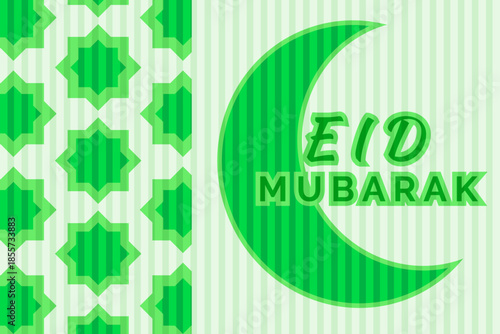 Eid Mubarak vector illustration with crescent moon and geometric Islamic pattern in warm festive colors
