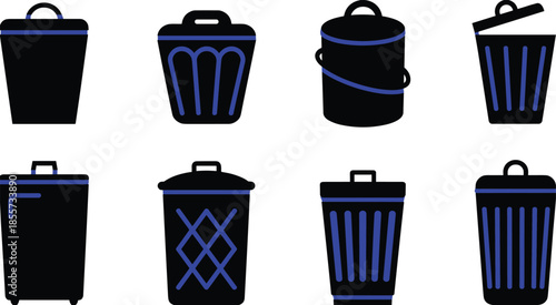 Trash bin icon, garbage can vector, waste container design, recycling symbol, dustbin silhouette, refuse disposal graphic, waste management, clean environment,