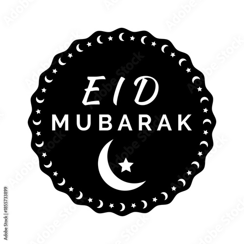 Eid mubarak round badge with crescent vector