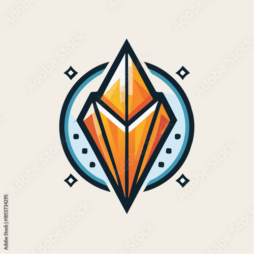 Stylized illustration of a golden diamond-shaped object with a blue circle and diamond accents on a light background.