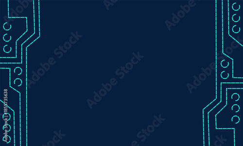 Minimalist modern border background with blue neon circuit patterns on the left and right sides, featuring clean tech lines and an empty center space for text or design, ideal for technology, digital,
