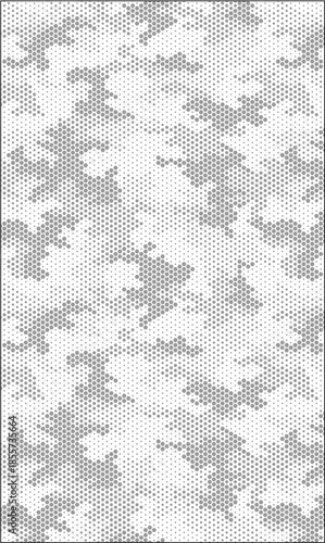 A DIGITAL CAMOUFLAGE PATTERN THAT APPEARS AS IF IT WERE SPRINKLED OR SPREAD OVER A SURFACE, FORMING LARGE PATCHES OF DENSELY PACKED DOTS