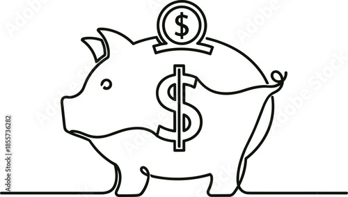 Piggy Bank With Dollar Coin And Symbol Vector Art money  illustration icon silhouette