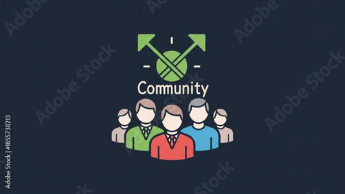 Community icon with diverse group of people representing connection and teamwork flat vector illustration for social media and business concepts