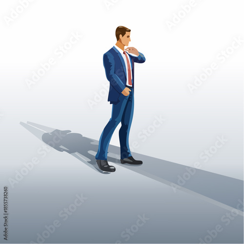 Illustration of a man in a suit standing with hand on neck.