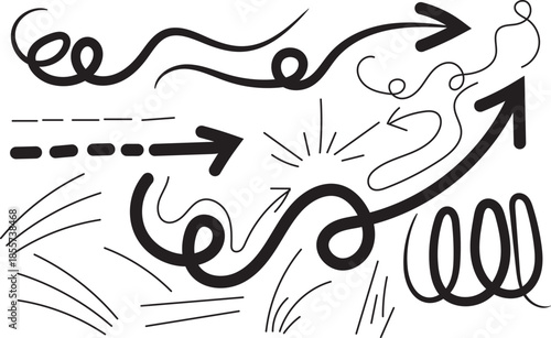 Silhouette of abstract arrows and lines isolated on transparent background