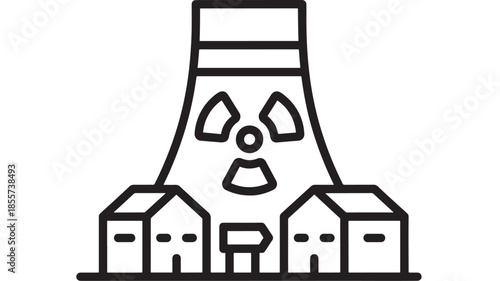 Nuclear power plant icon with radiation symbol on transparent background silhouette