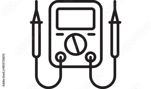 Linear icon of a digital multimeter with probes on transparent background silhouette