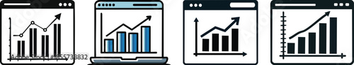 Analytics chart inside blog window icon bold bars rising trend data visualization marketing insight dashboard