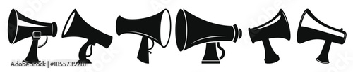 set of megaphone black silhouettes simple megaphones flat
