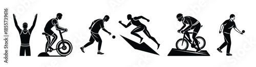  silhouette set diverse athletes sports activities fitness