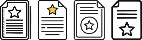 Black outline icon document with star badge quality candidate approval recruitment validation hiring excellence symbol