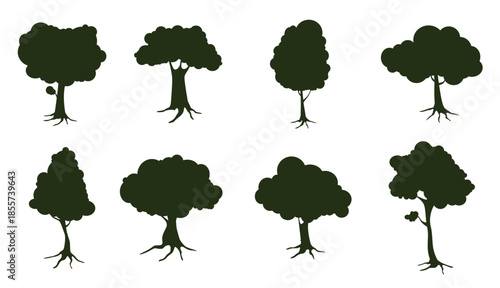 silhouette tree with roots vector