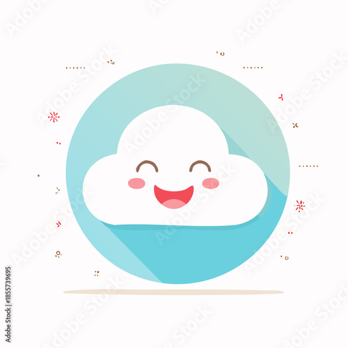 Smiling cloud cartoon illustration with blue background.