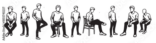 sketches of man in seated poses artistic study