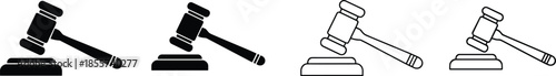 Judge gavel icon set, black and outline vector symbols of legal authority, court decision, justice enforcement, law illustration