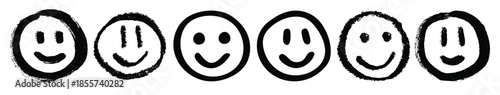 Set of simple hand drawn happy emoji Smile face doodle Single element for print, web, design, decor