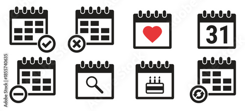 set of isolated simple icons on a theme calendar