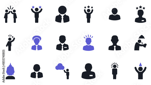 Collection of diverse human silhouette icons representing various actions, emotions, and professional roles.