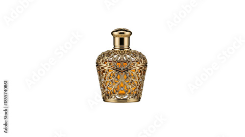 Intricate Gold Perfume Bottle on Transparent Background